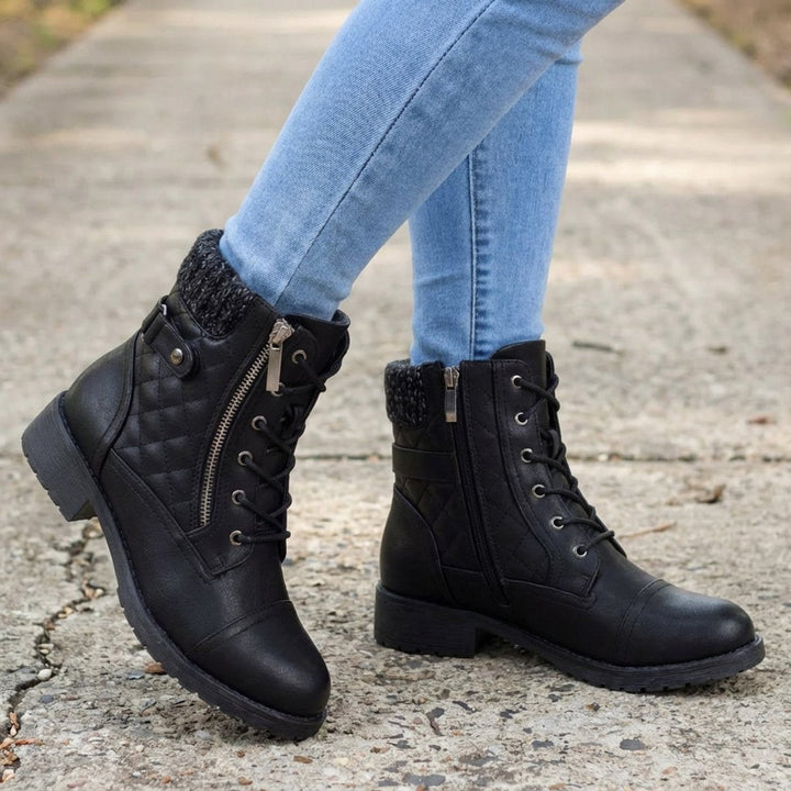 Bottines Matelassées à Lacets et Zip Femme
