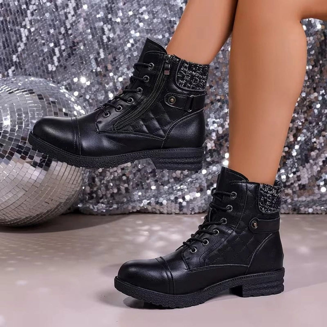 Bottines Matelassées à Lacets et Zip Femme