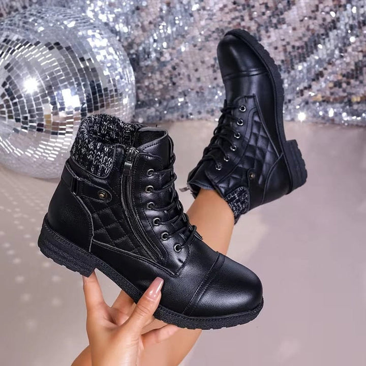 Bottines Matelassées à Lacets et Zip Femme