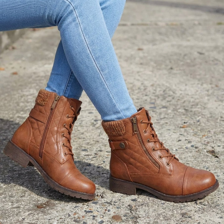 Bottines Matelassées à Lacets et Zip Femme