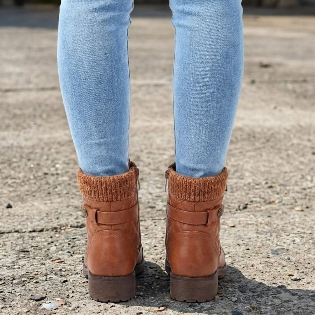 Bottines Matelassées à Lacets et Zip Femme