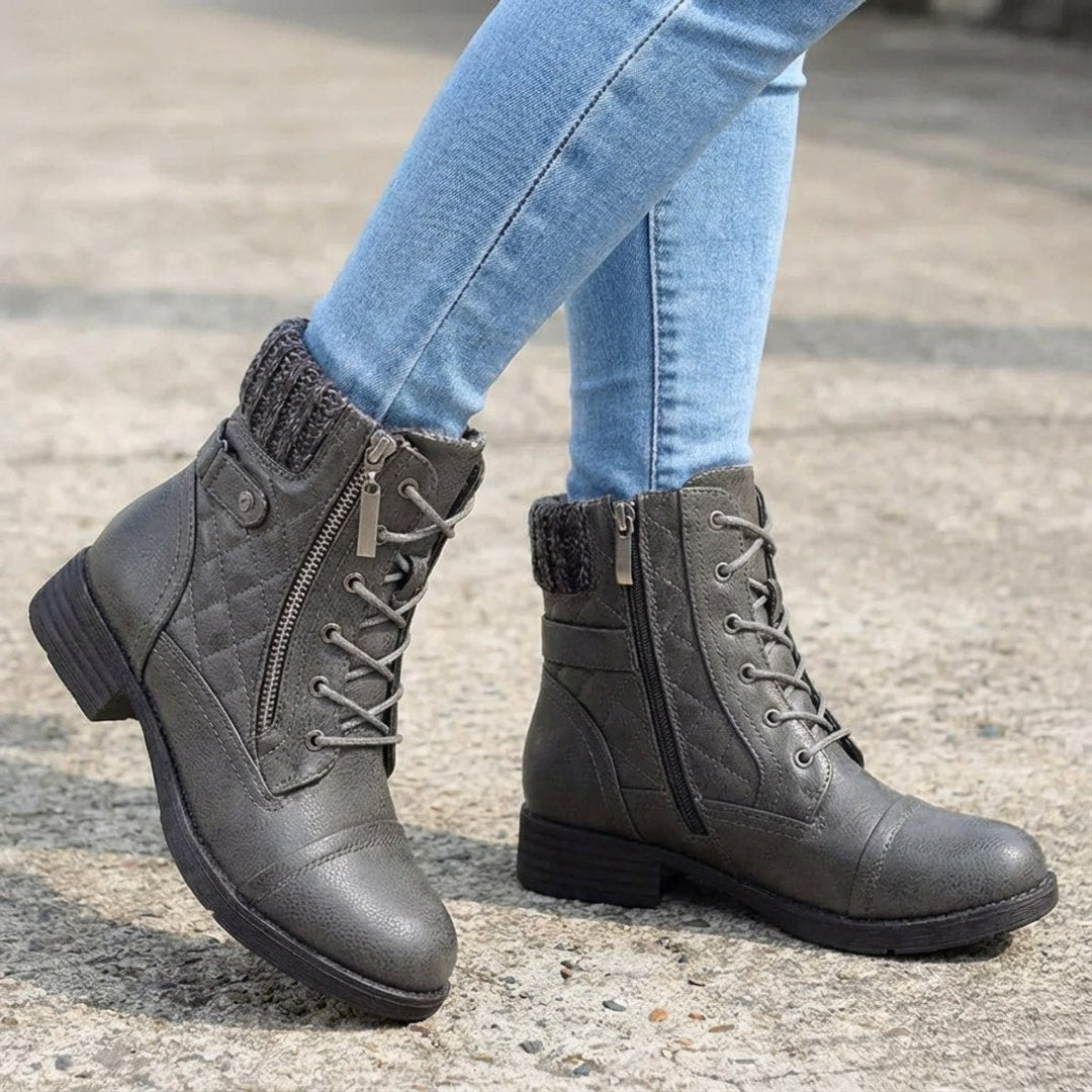 Bottines Matelassées à Lacets et Zip Femme