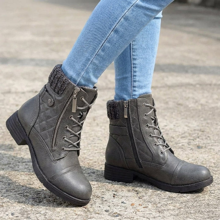 Bottines Matelassées à Lacets et Zip Femme