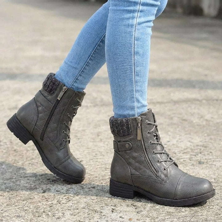 Bottines Matelassées à Lacets et Zip Femme