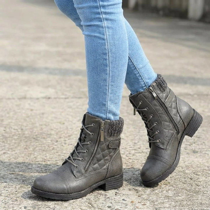 Bottines Matelassées à Lacets et Zip Femme