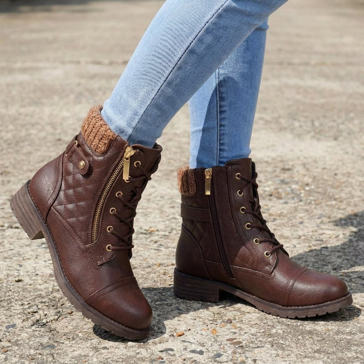 Bottines Matelassées à Lacets et Zip Femme