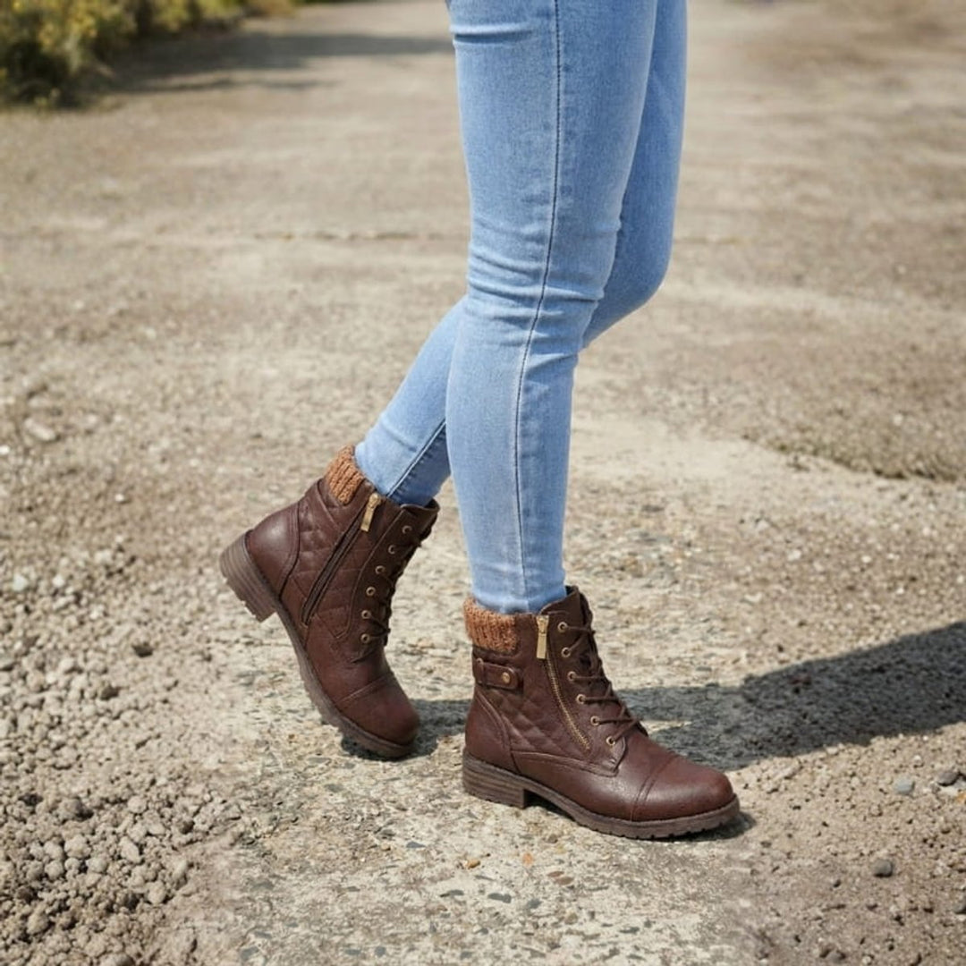 Bottines Matelassées à Lacets et Zip Femme
