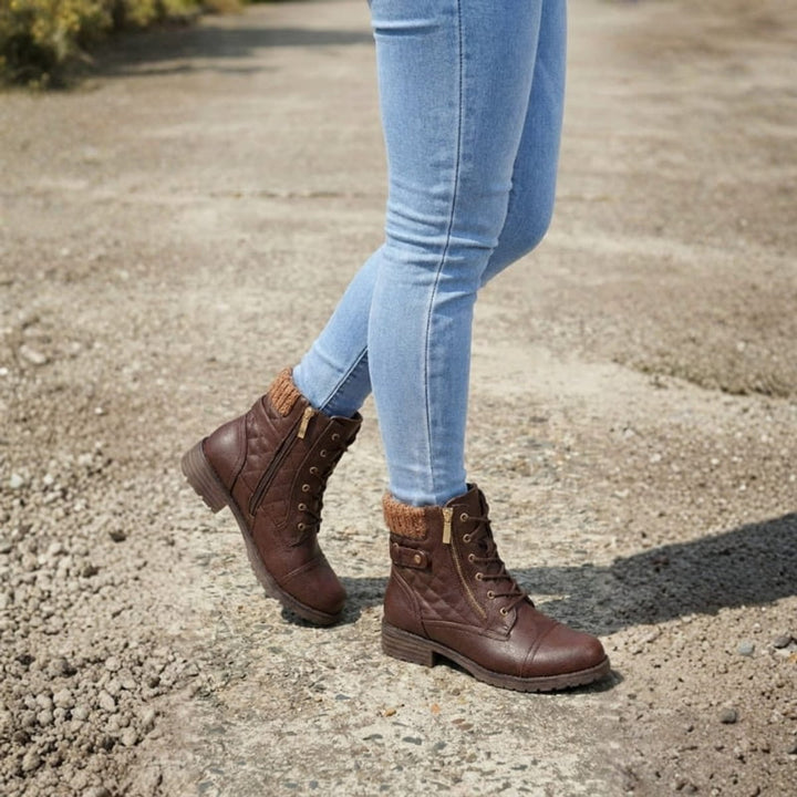 Bottines Matelassées à Lacets et Zip Femme