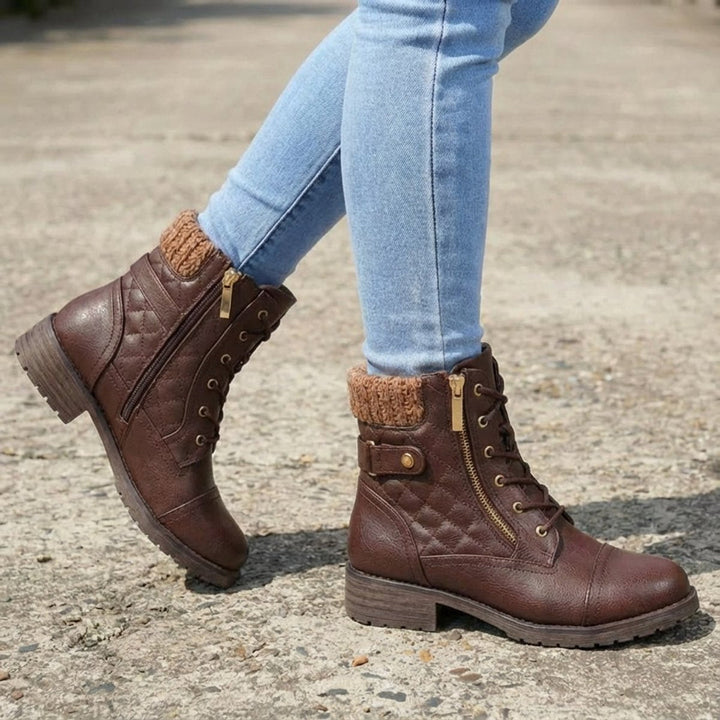 Bottines Matelassées à Lacets et Zip Femme