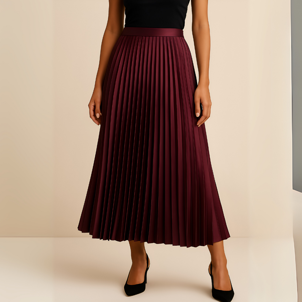Jupe Midi Plissée Taille Haute Femme