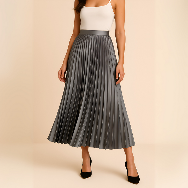 Jupe Midi Plissée Taille Haute Femme