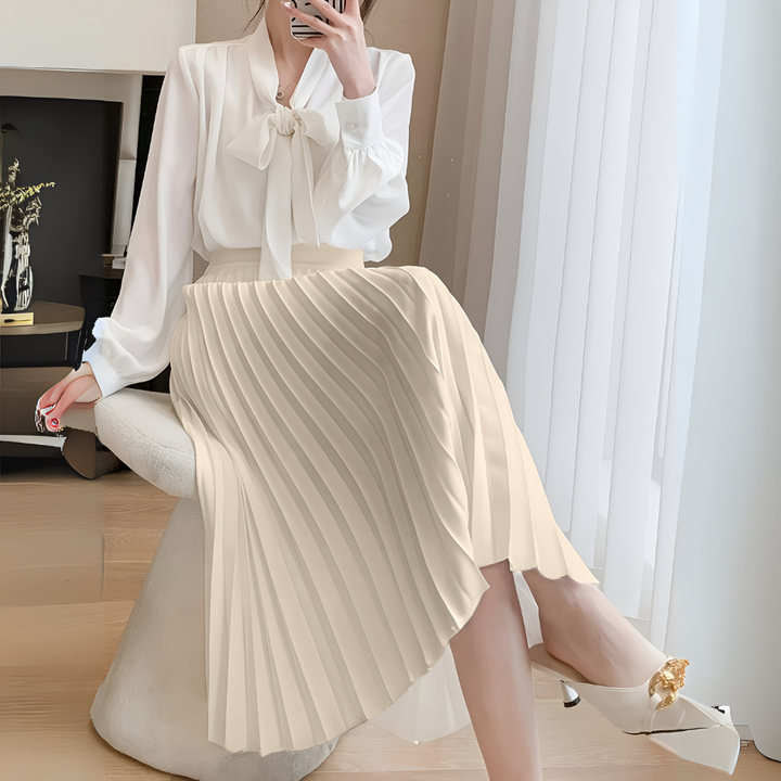 Jupe Midi Plissée Taille Haute Femme