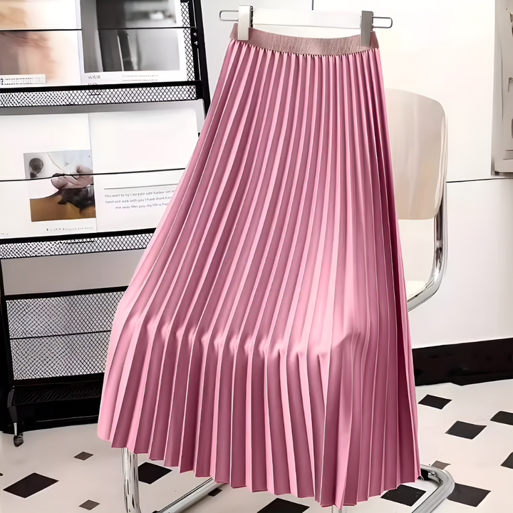 Jupe Midi Plissée Taille Haute Femme