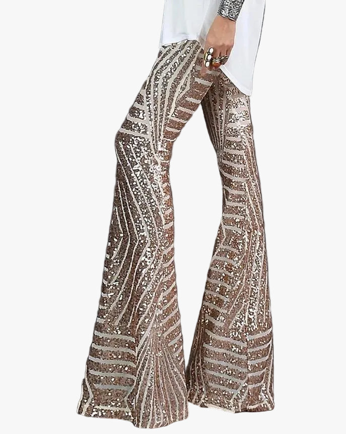 Pantalon Flare à Sequins Taille Haute Femme