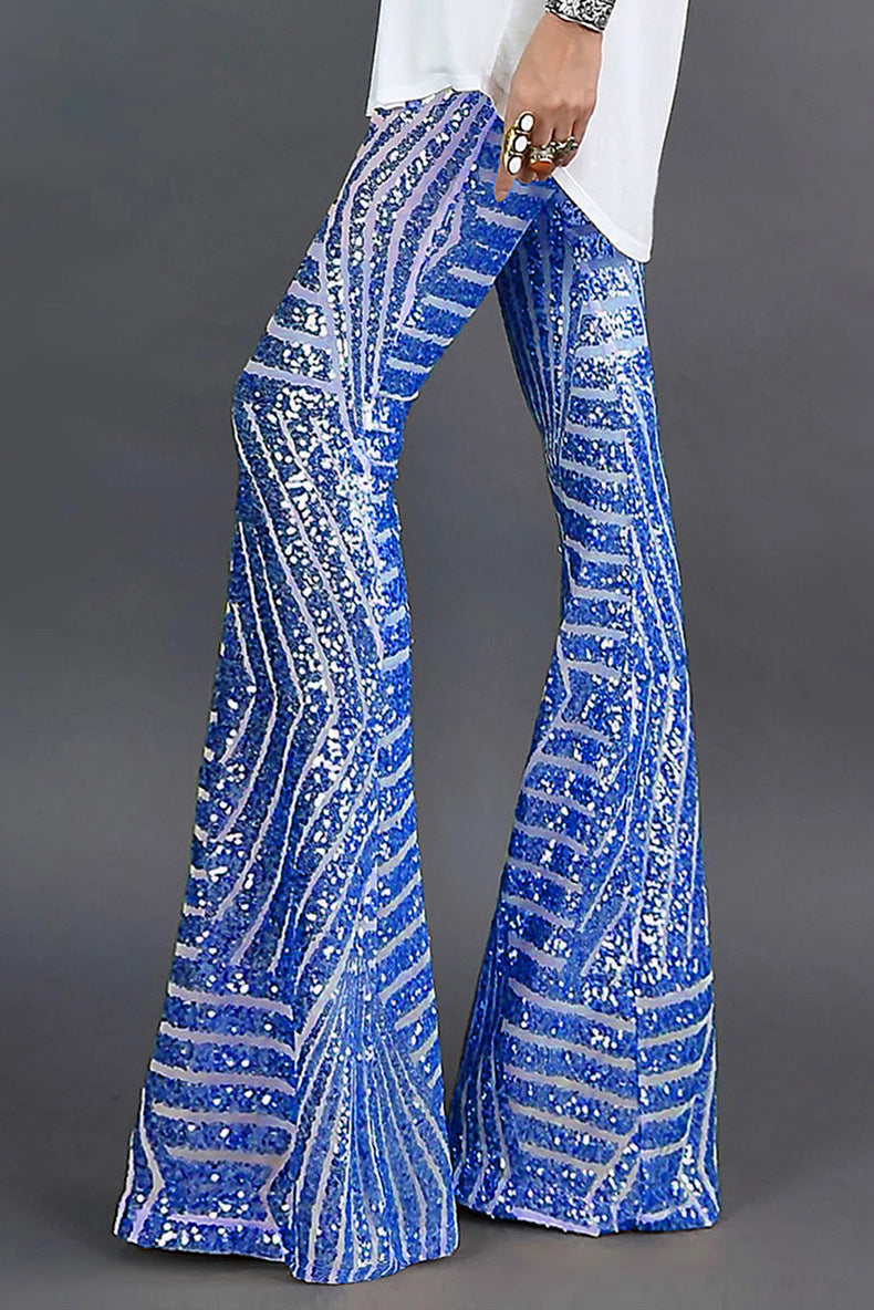 Pantalon Flare à Sequins Taille Haute Femme