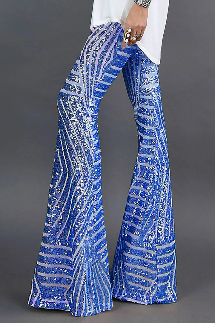 Pantalon Flare à Sequins Taille Haute Femme