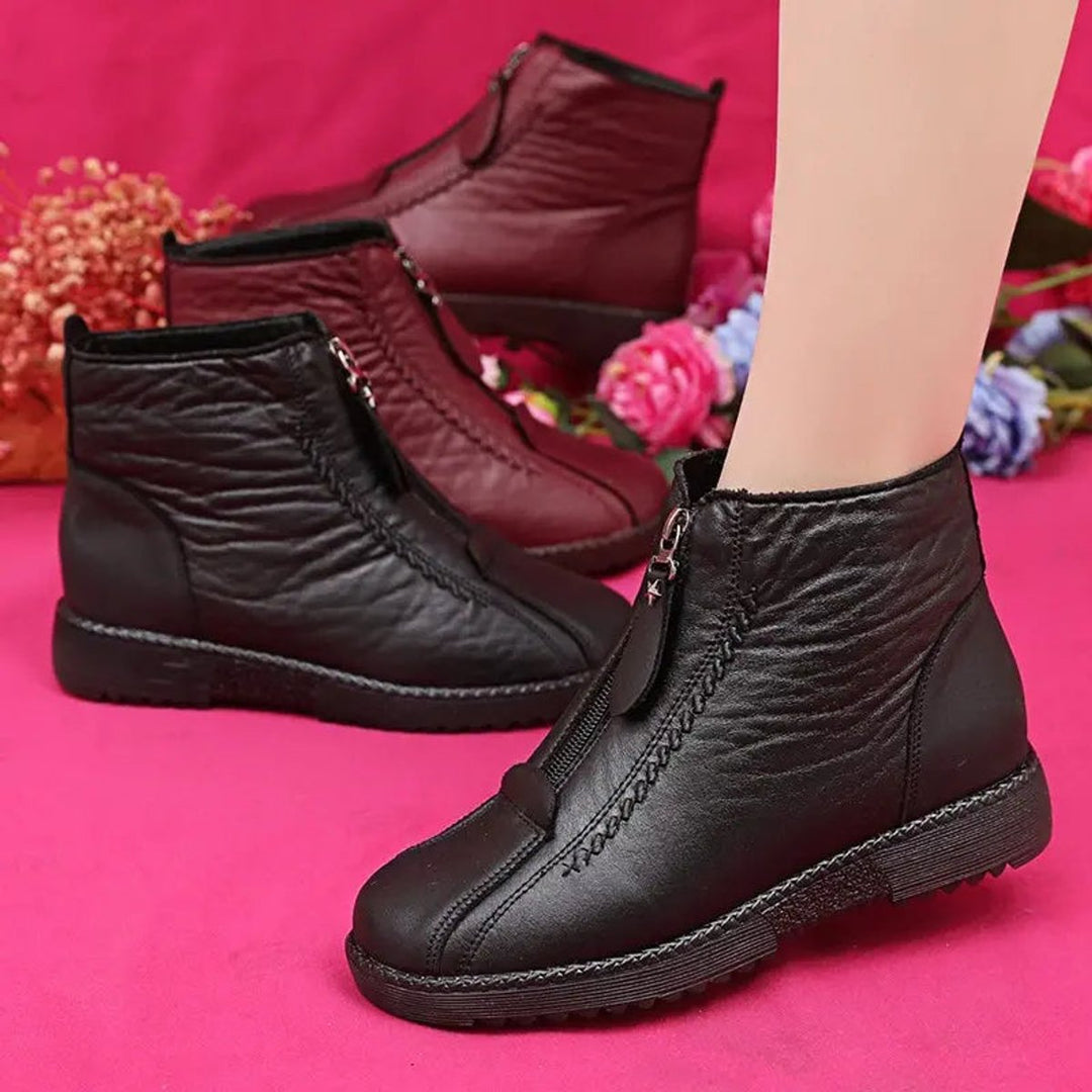 Bottines Zippées à Détails Texturés Femme
