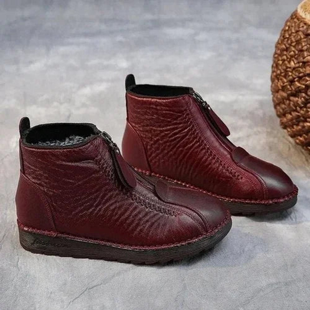 Bottines Zippées à Détails Texturés Femme