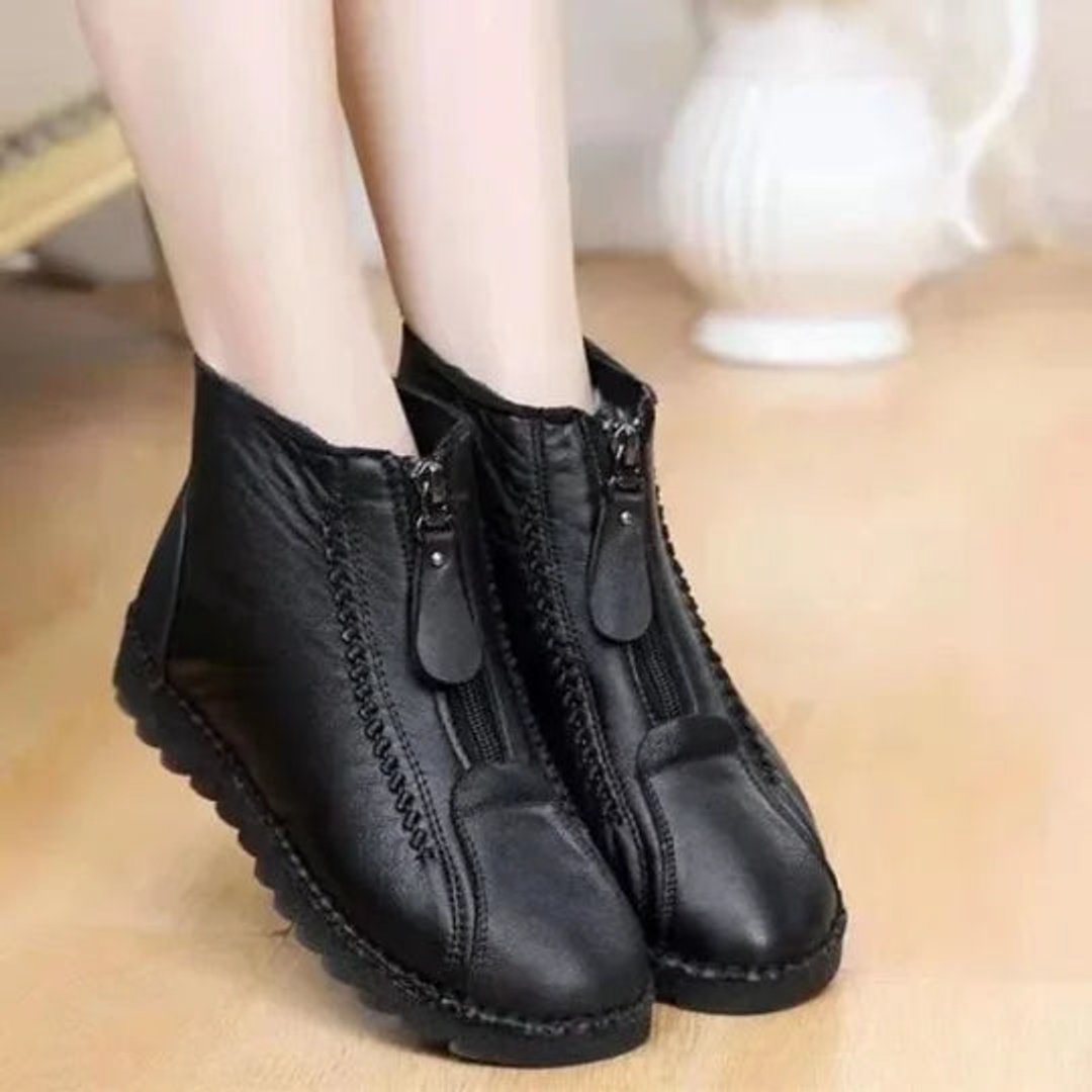 Bottines Zippées à Détails Texturés Femme