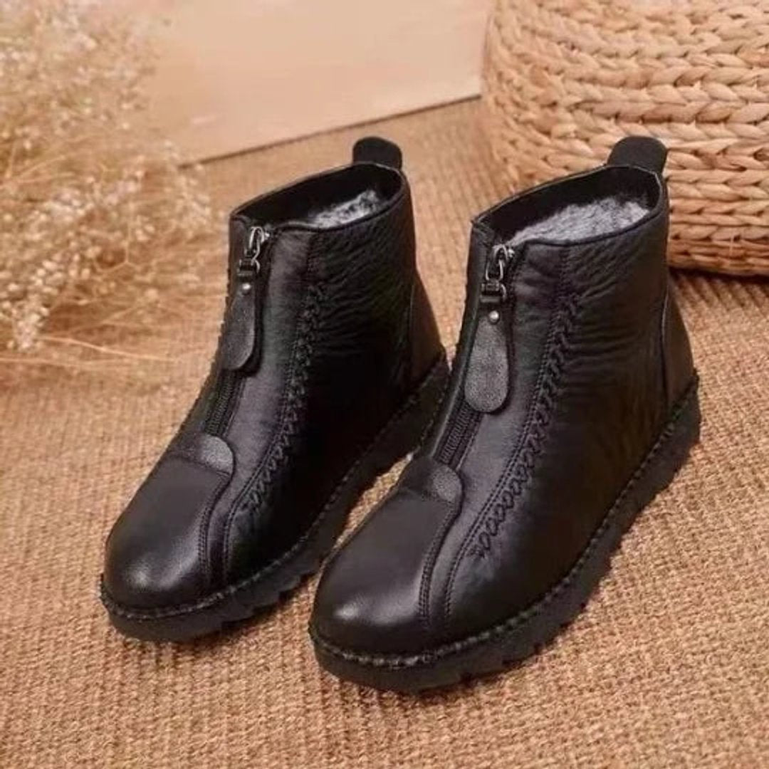 Bottines Zippées à Détails Texturés Femme