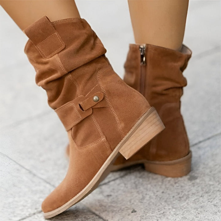 Bottes Mi-Mollet Plissées à Talon Bas Femme