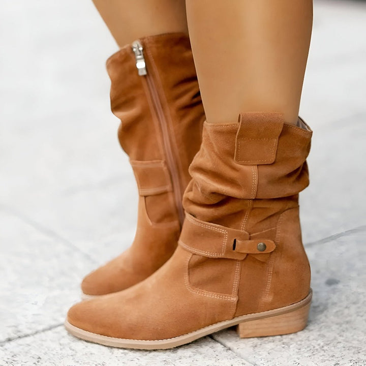 Bottes Mi-Mollet Plissées à Talon Bas Femme