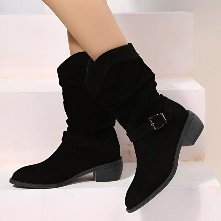 Bottes Mi-Mollet Plissées à Talon Bas Femme