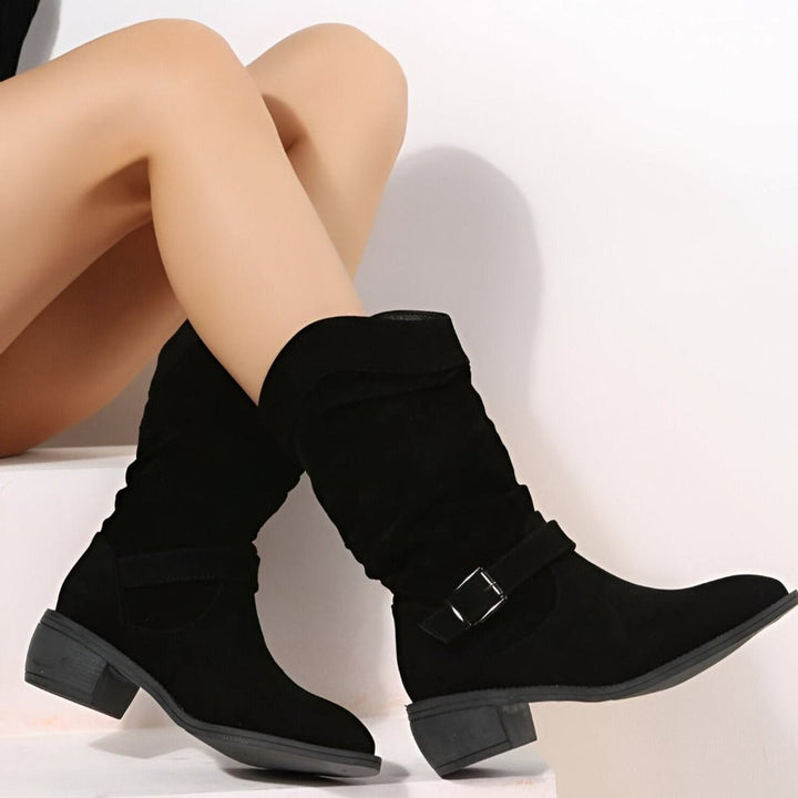 Bottes Mi-Mollet Plissées à Talon Bas Femme