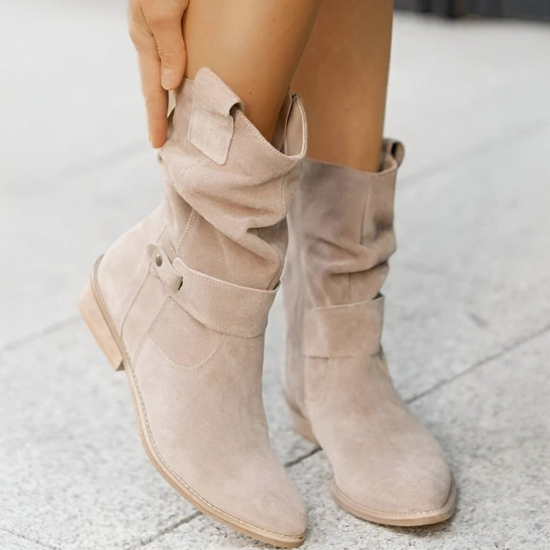Bottes Mi-Mollet Plissées à Talon Bas Femme