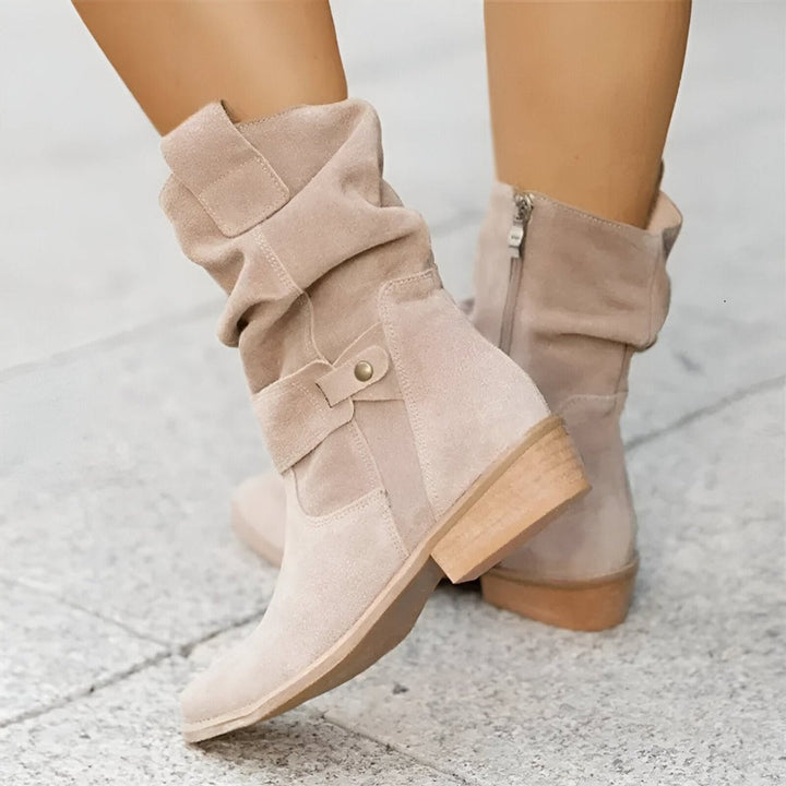 Bottes Mi-Mollet Plissées à Talon Bas Femme