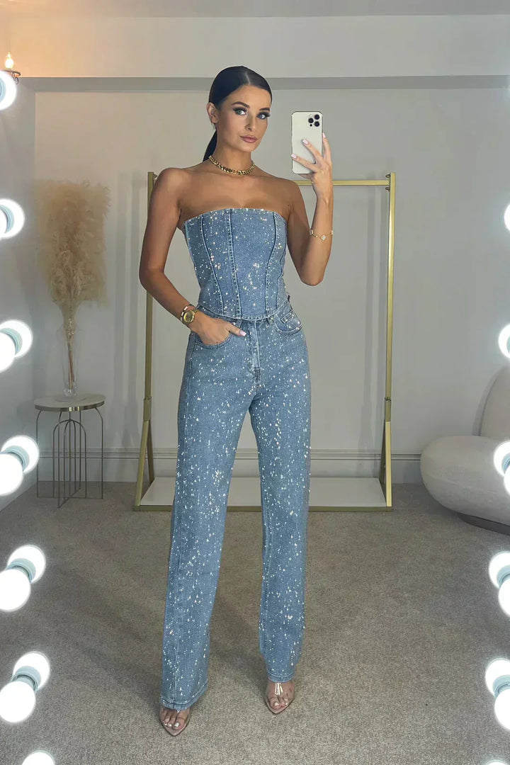Combinaison Bustier à Sequins Femme