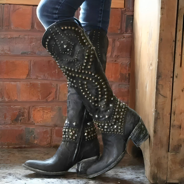 Bottes Western Cloutées à Talon Bloc Femme
