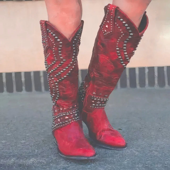 Bottes Western Cloutées à Talon Bloc Femme