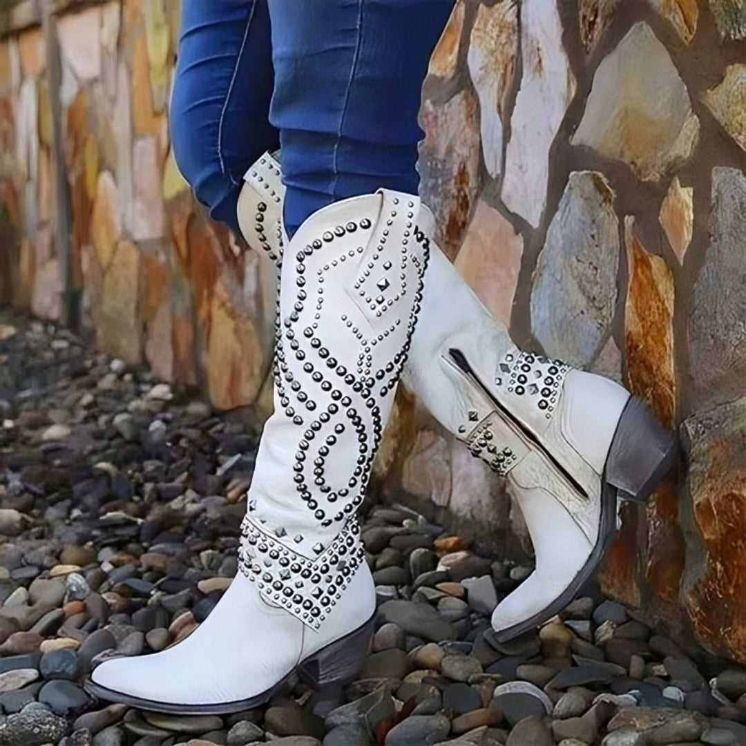 Bottes Western Cloutées à Talon Bloc Femme