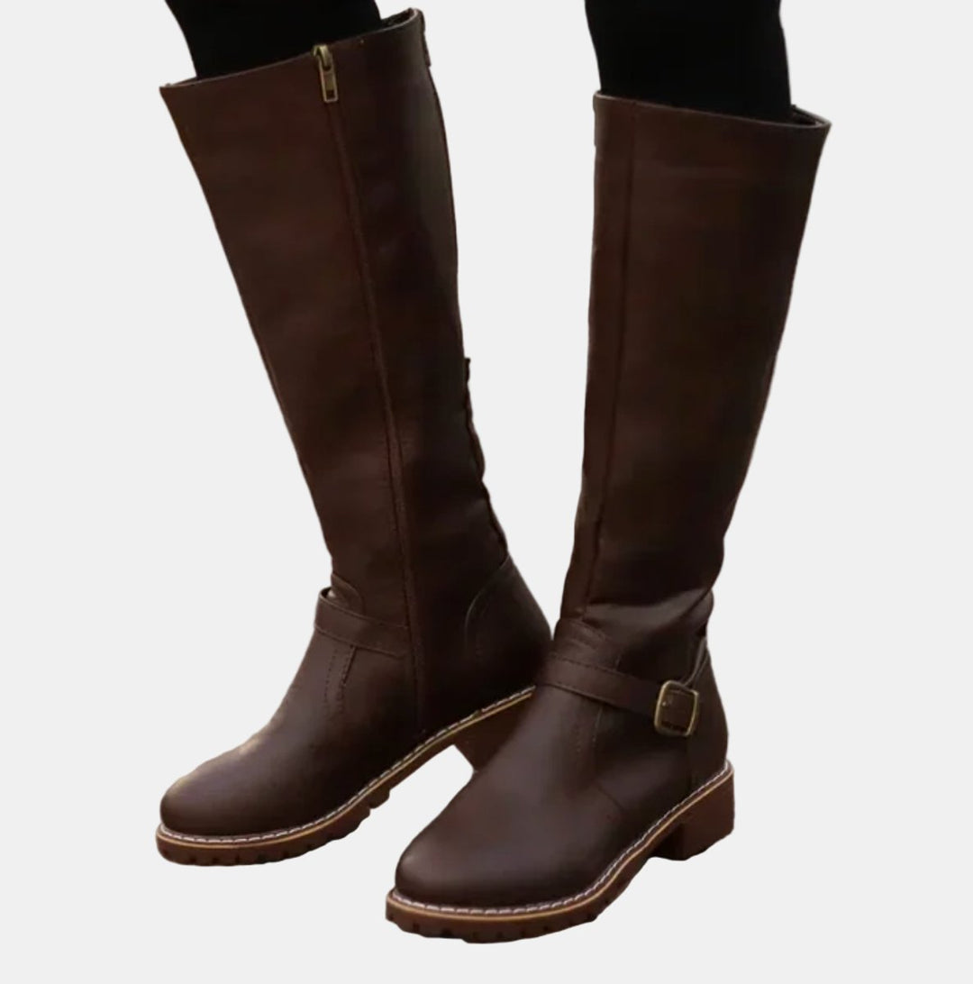 Bottes Hautes à Boucle et Talon Bas Femme