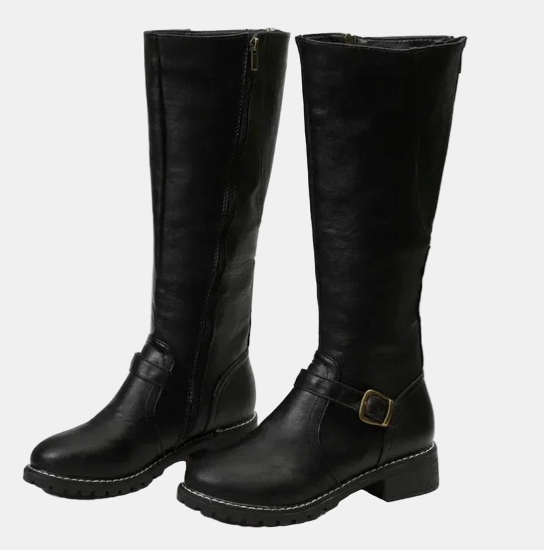 Bottes Hautes à Boucle et Talon Bas Femme