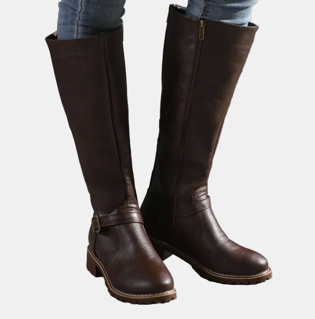 Bottes Hautes à Boucle et Talon Bas Femme