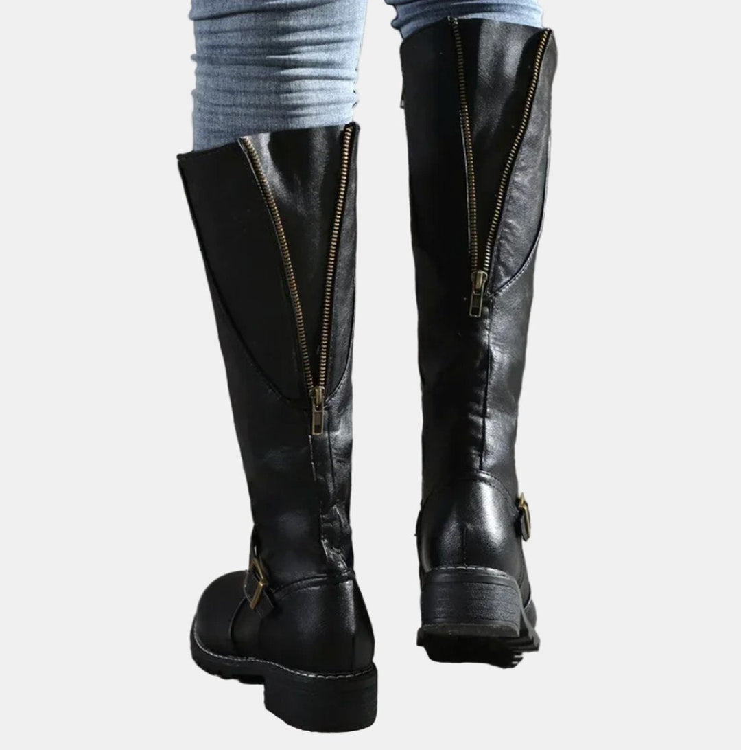 Bottes Hautes à Boucle et Talon Bas Femme