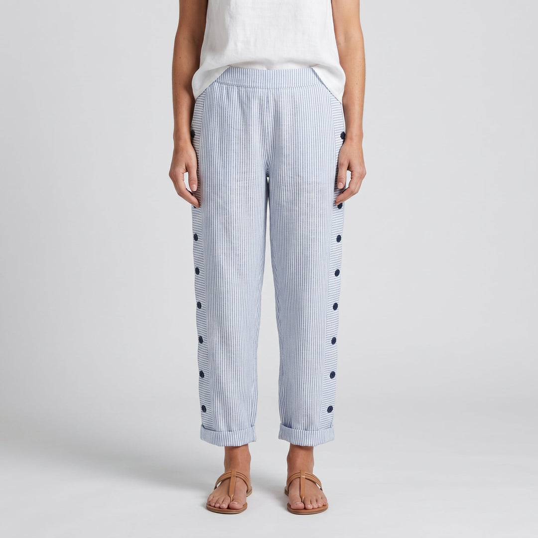 Pantalon Rayé Boutons Femme