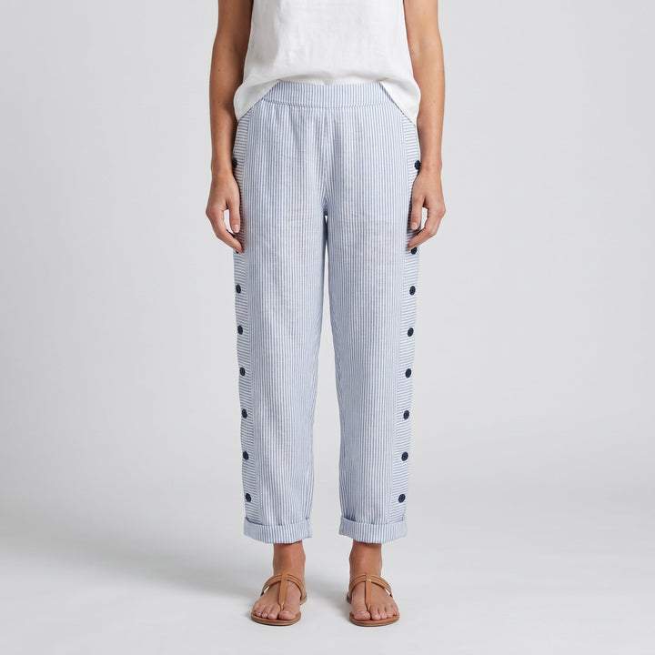 Pantalon Rayé Boutons Femme