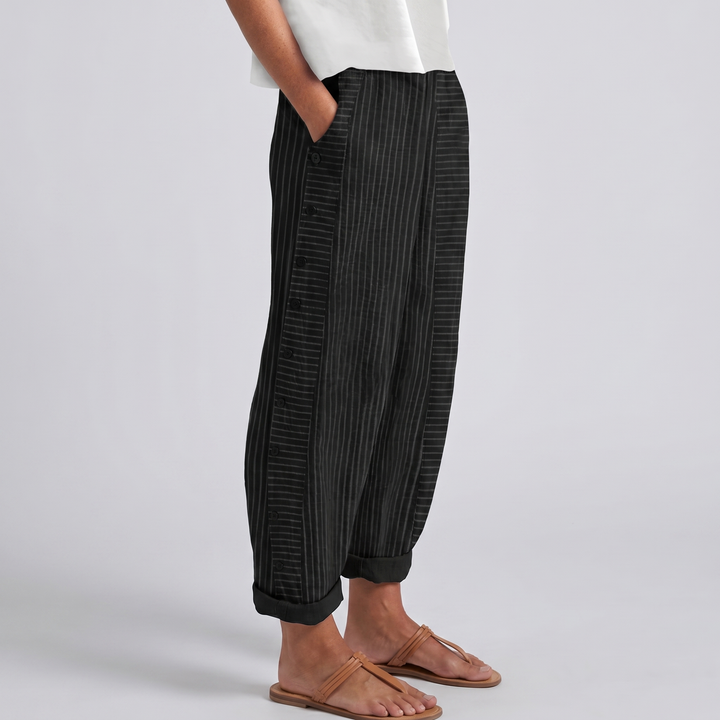 Pantalon Rayé Boutons Femme