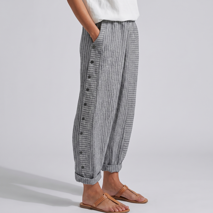 Pantalon Rayé Boutons Femme
