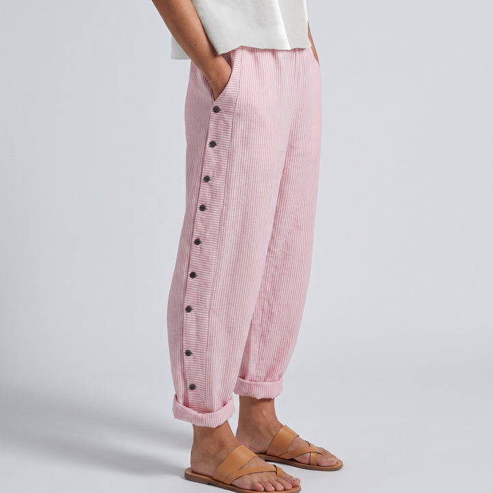 Pantalon Rayé Boutons Femme
