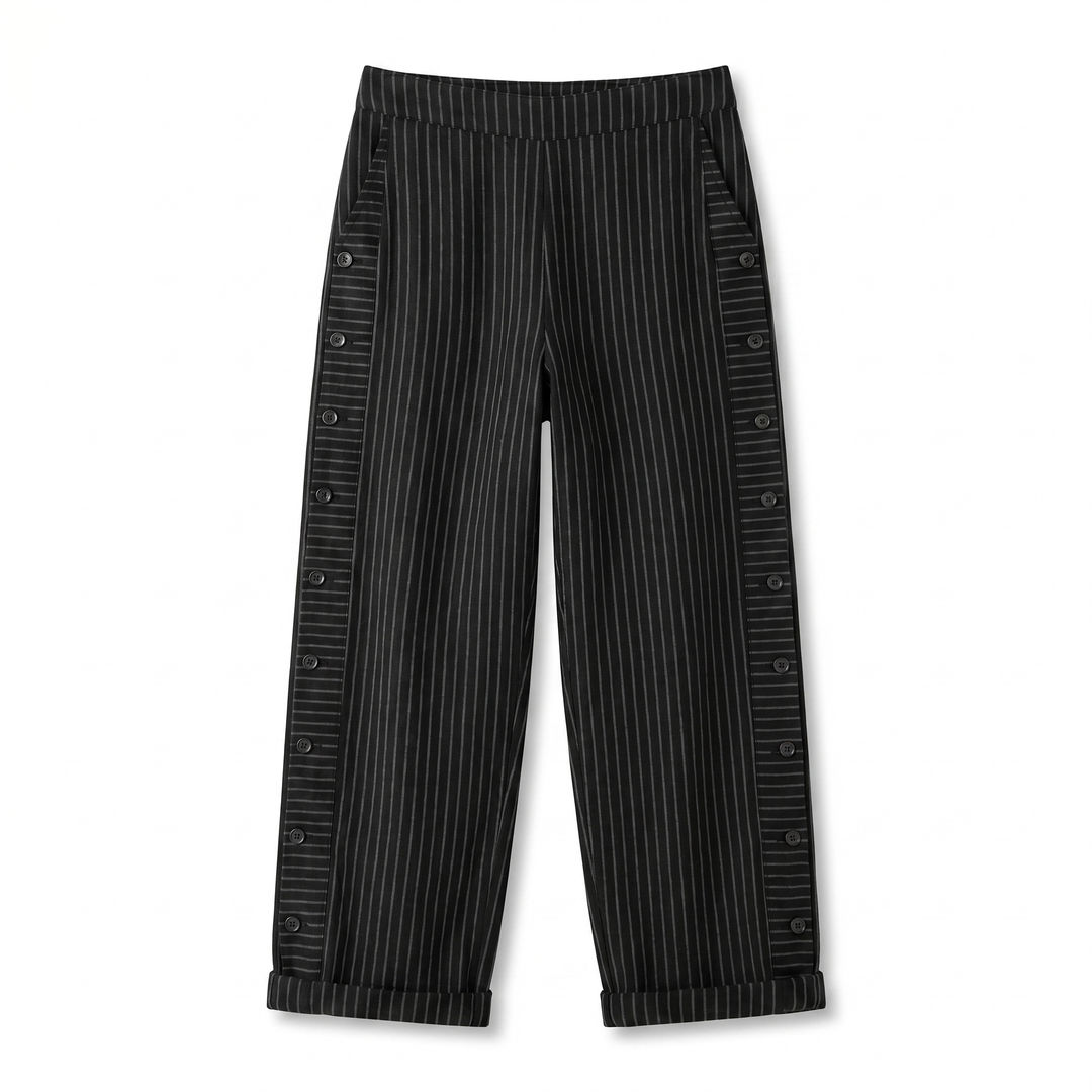 Pantalon Rayé Boutons Femme