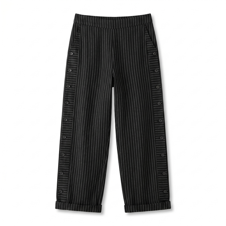 Pantalon Rayé Boutons Femme