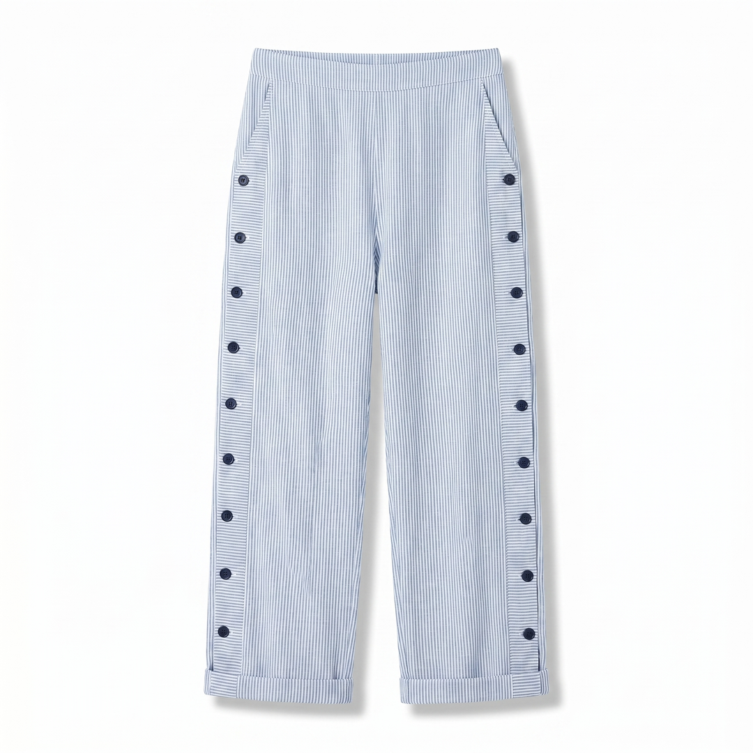 Pantalon Rayé Boutons Femme