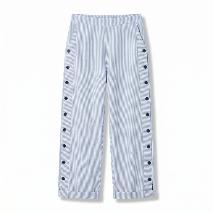 Pantalon Rayé Boutons Femme