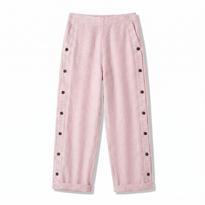 Pantalon Rayé Boutons Femme