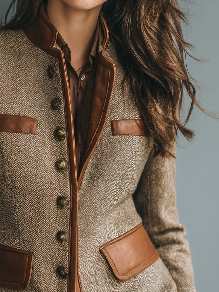 Blazer à Chevrons et Finitions Contrastantes Femme