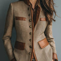 Blazer à Chevrons et Finitions Contrastantes Femme